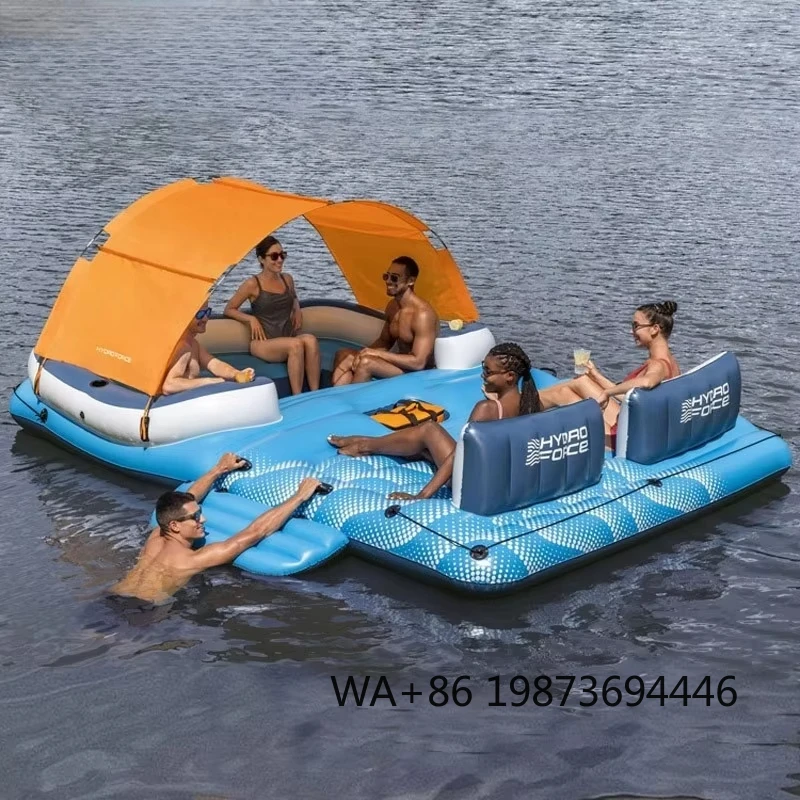 Large Inflatable Floating Island with Sunshade, 8-10 People for Sea Rafting & Home Use