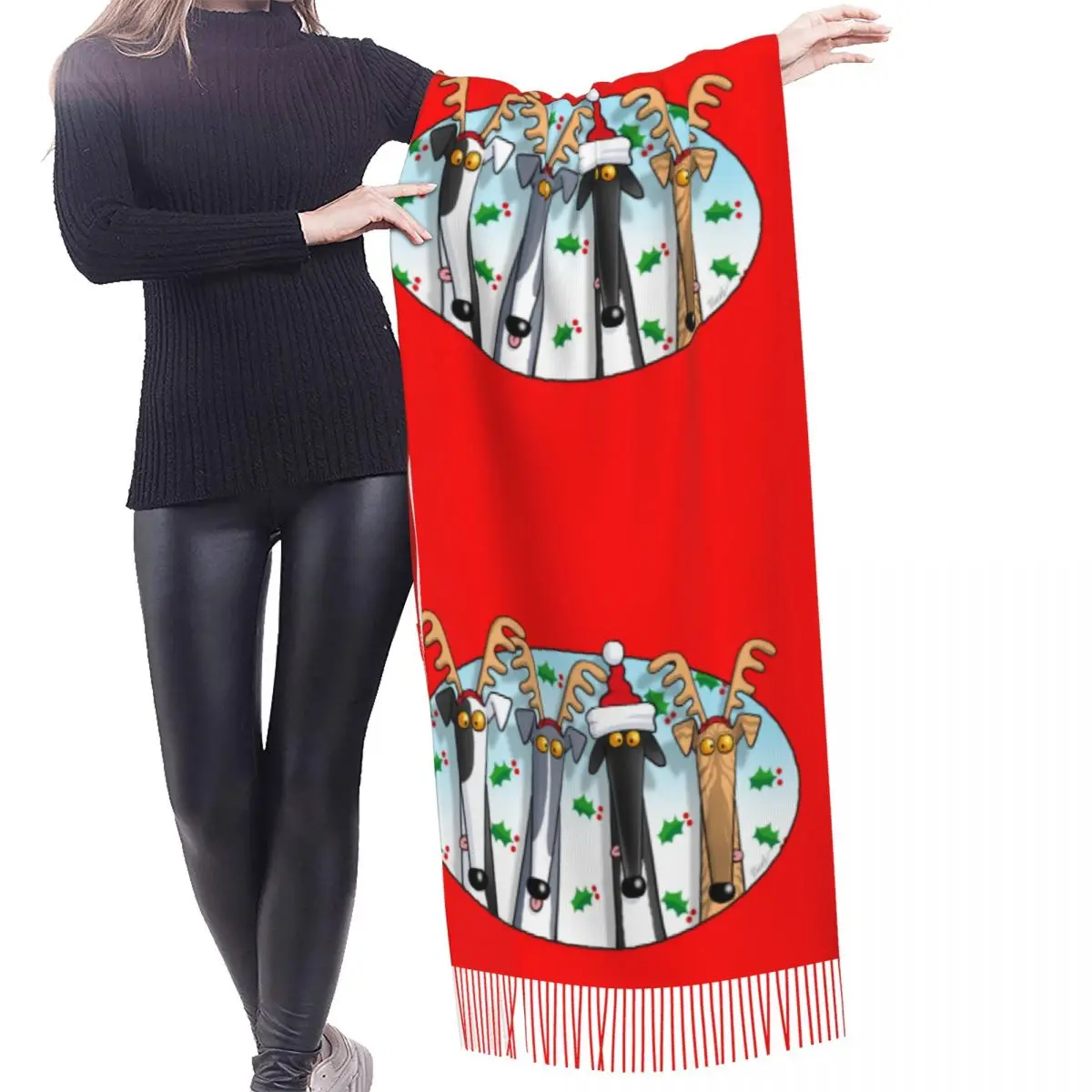 Greyhound Antlers Assorted Tassel Scarf Women Soft Shawl Wrap Ladies Winter Scarves