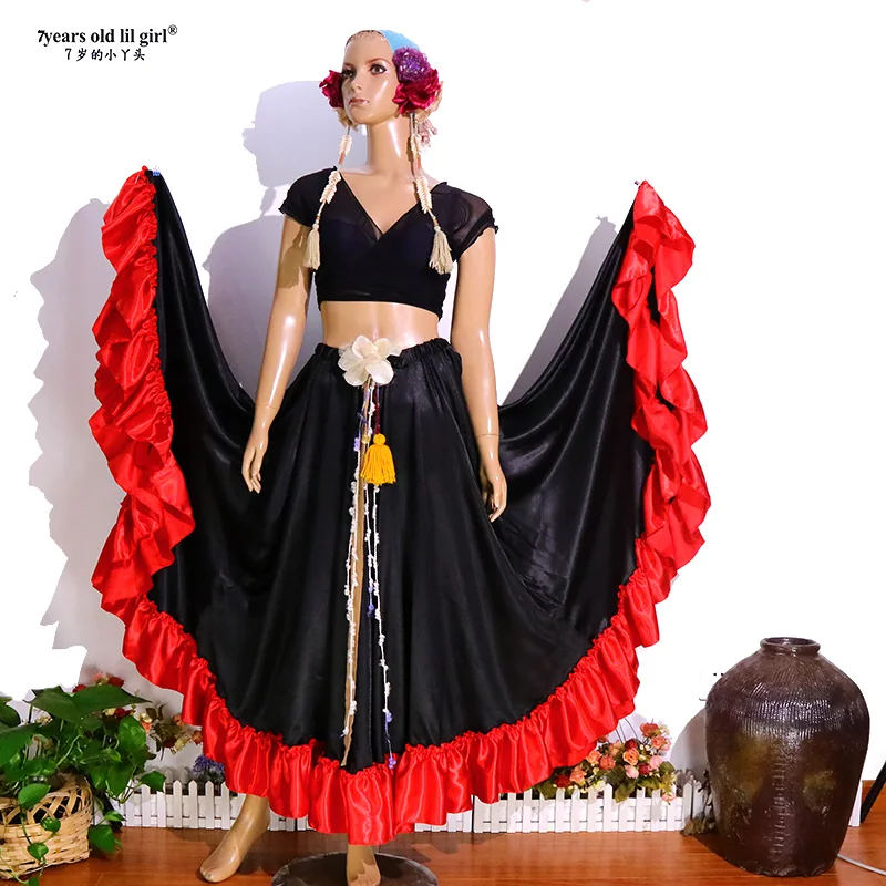 Belly Dancing Tribal Ruffle Flamenco Satin 25 Yard 4 Tiered 20Yard 4 Tiered 720 DegreeS Skirt Gypsy Skir FH16