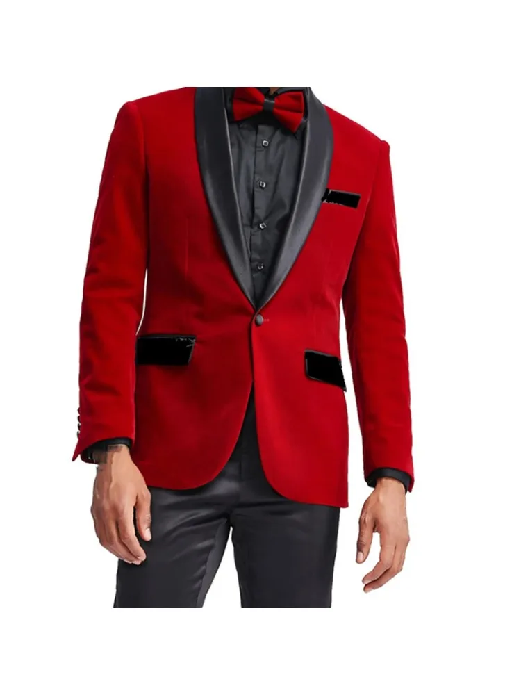 2024 Fashion Luxury Wedding Suits For Men Red Blazer Slim Fit High Quality Groom Tuxedo Party Jacket Black Satin Pants Custom