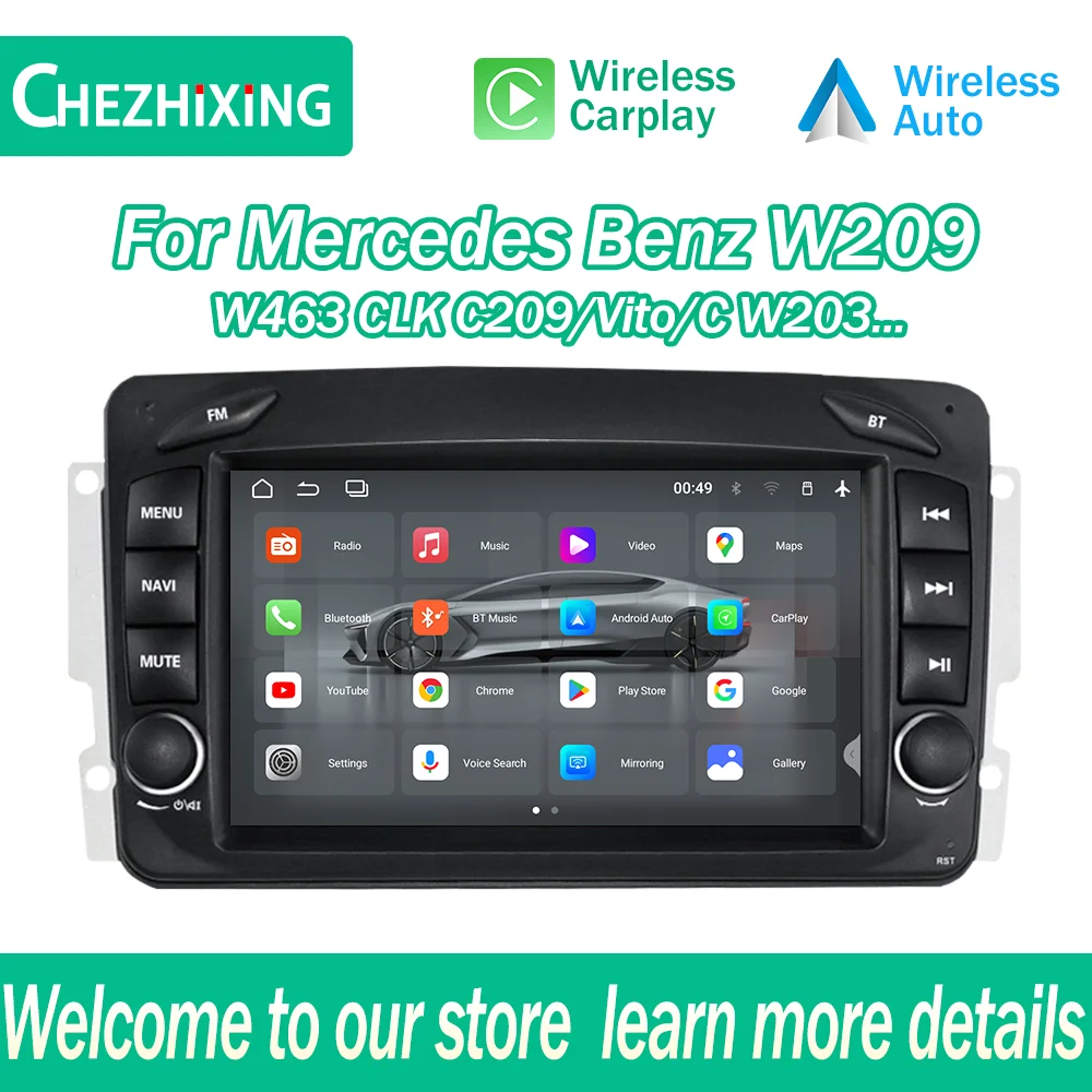 Player Multimídia para Carro 2DIN de 7 Polegadas para Mercedes Benz W209 W203 W463 W168 com GPS NAV CarPlay Android Auto BT5.4 Som Surround