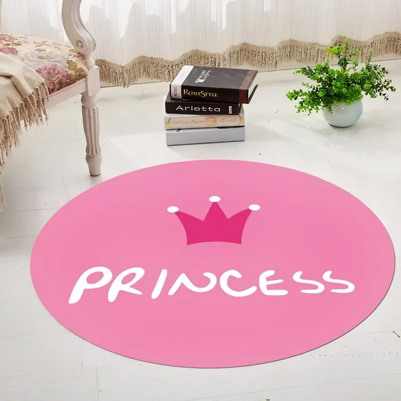 Cute pink crown princess carpet bedroom living room pink rug baby kids room crystal velvet round carpet girl floor tapete custom