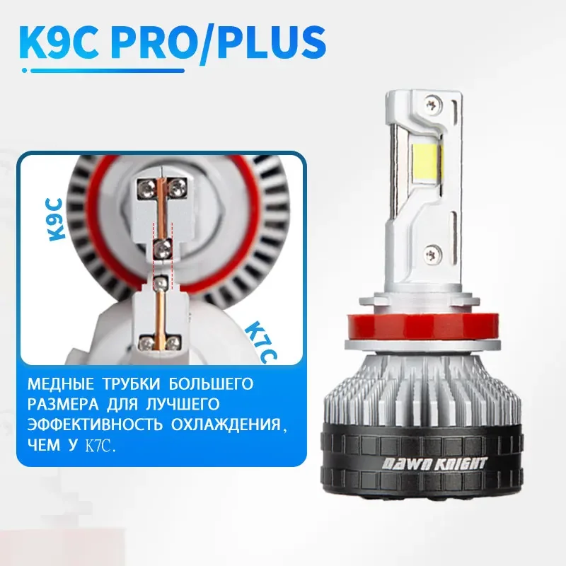 Fajar KNIGHT K9C Pro lampu Led, bohlam cahaya depan Led K9C Pro H7 H4 H11 tabung tembaga lebih besar HB3 9005 HB4 9006 12V untuk mobil