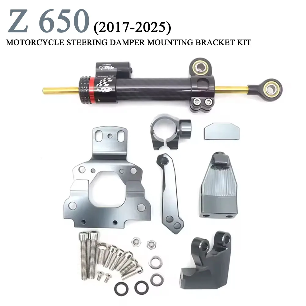 

For Kawasaki Z650 Z 650 2017-2025 Motorcycle CNC Aluminum Black Adjustable Steering Stabilize Damper + Bracket Mount Support Ki