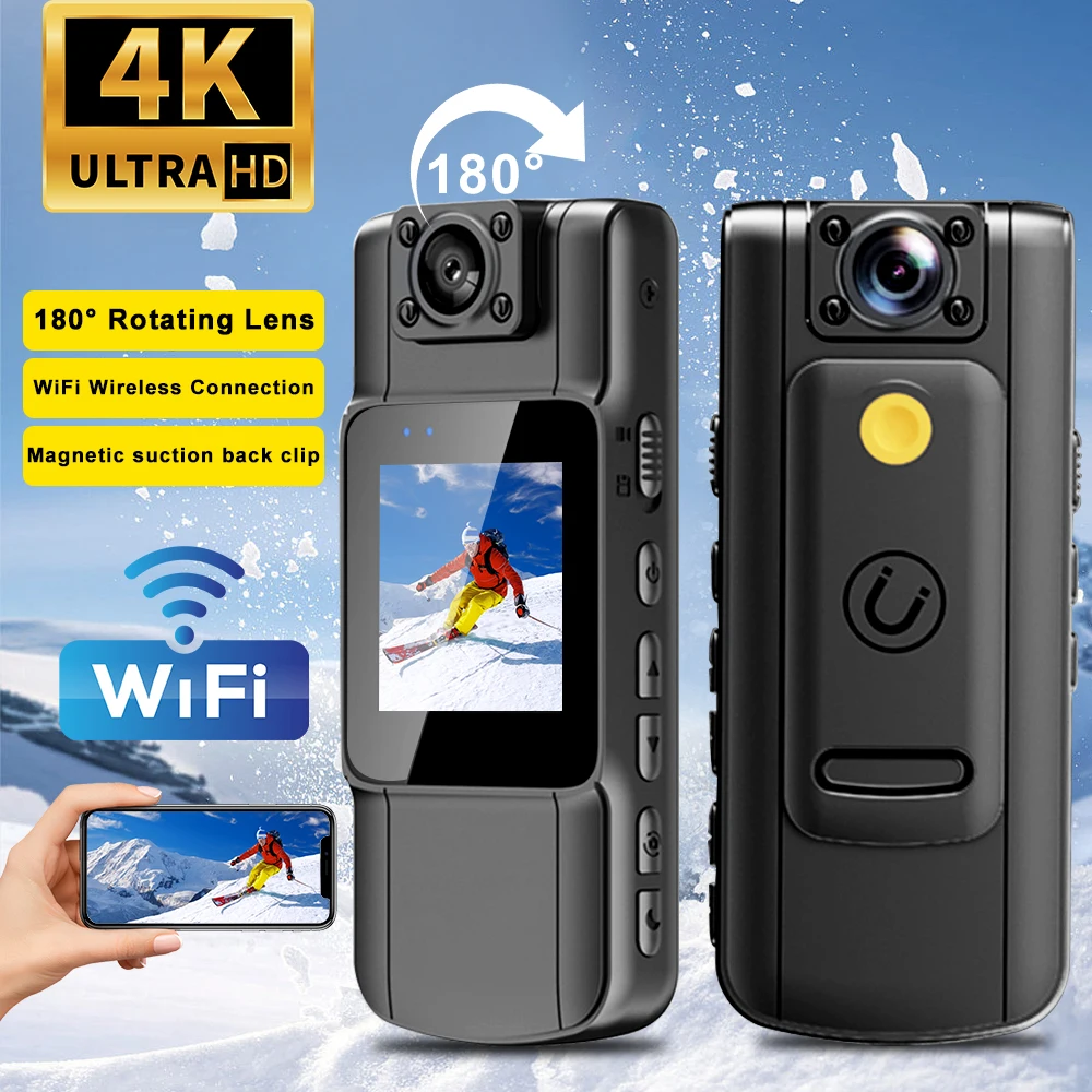 

4K 1080P HD Wifi Mini Camera Handheld Back Clip Law Enforcement IR Night Vision Smart Portable Camera Car Recorder