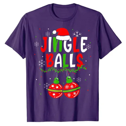 Jingle Ballen Klatergoud Tieten Grappig Matching Paar Kastanjes T-shirt Kerst Pyjama Vrouwen Mannen Xmas Gift Y2k Top Bf Gf Grafische tee