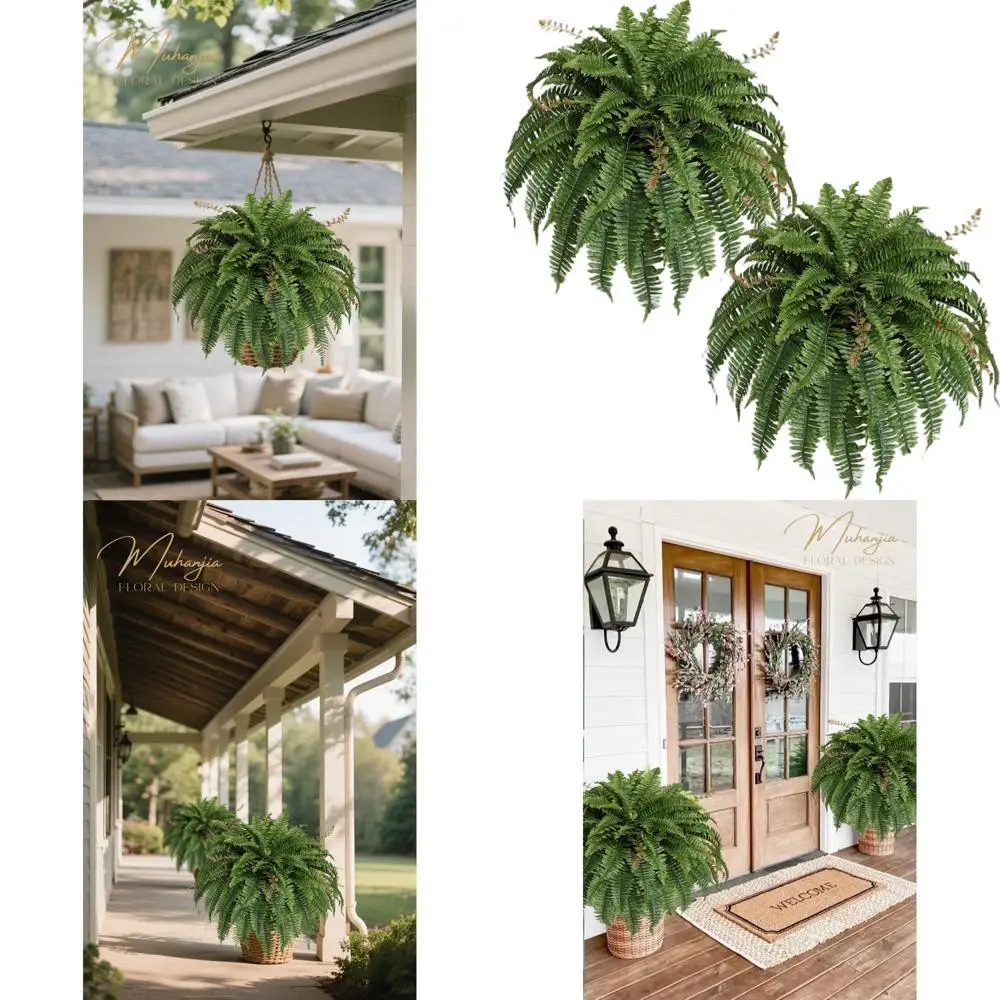

48-inch Large Silky Faux Fern Hanging Plant, Lifelike 85-Branch Indoor/Outdoor Home Decor for Porch, Entrance, and Garden