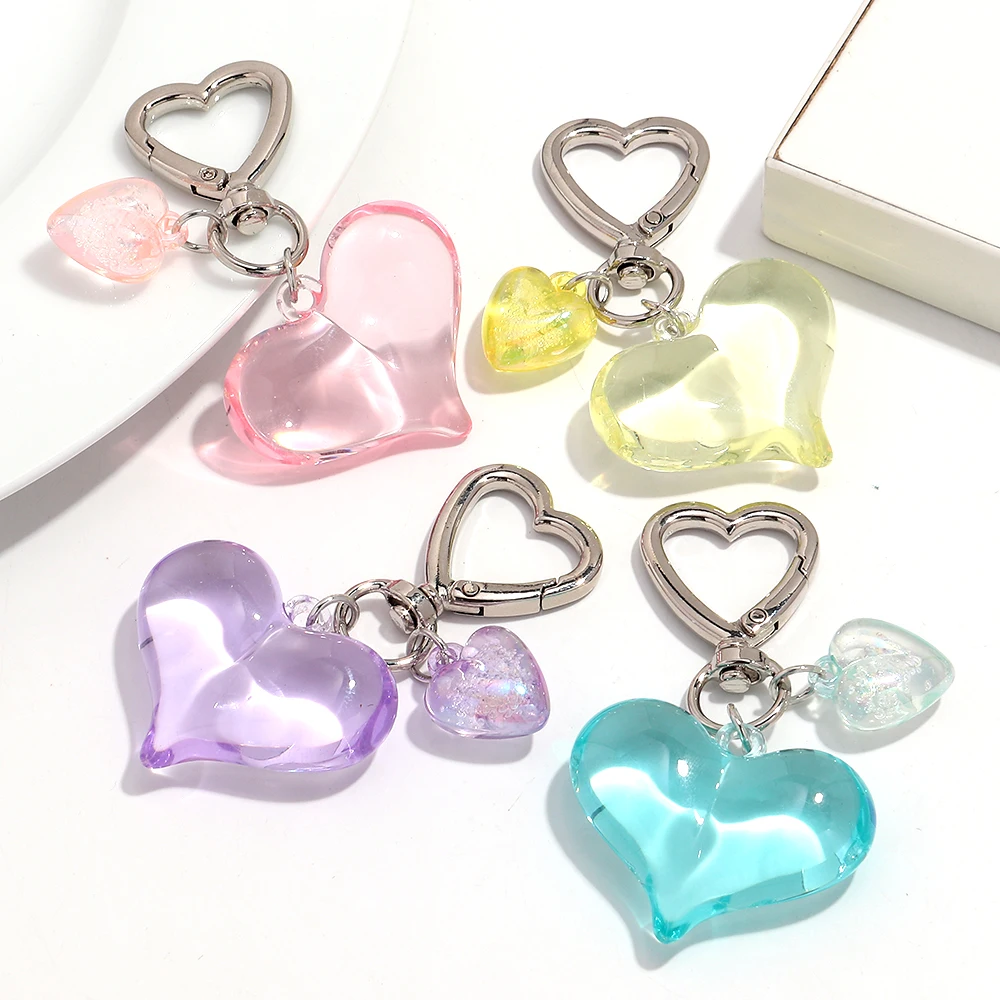 1pcs Sweet Heart Resin Keychain for Women Female Clear Colorful Love Acrylic Keyring Phone Bag Charms Fashion Accessories Gifts