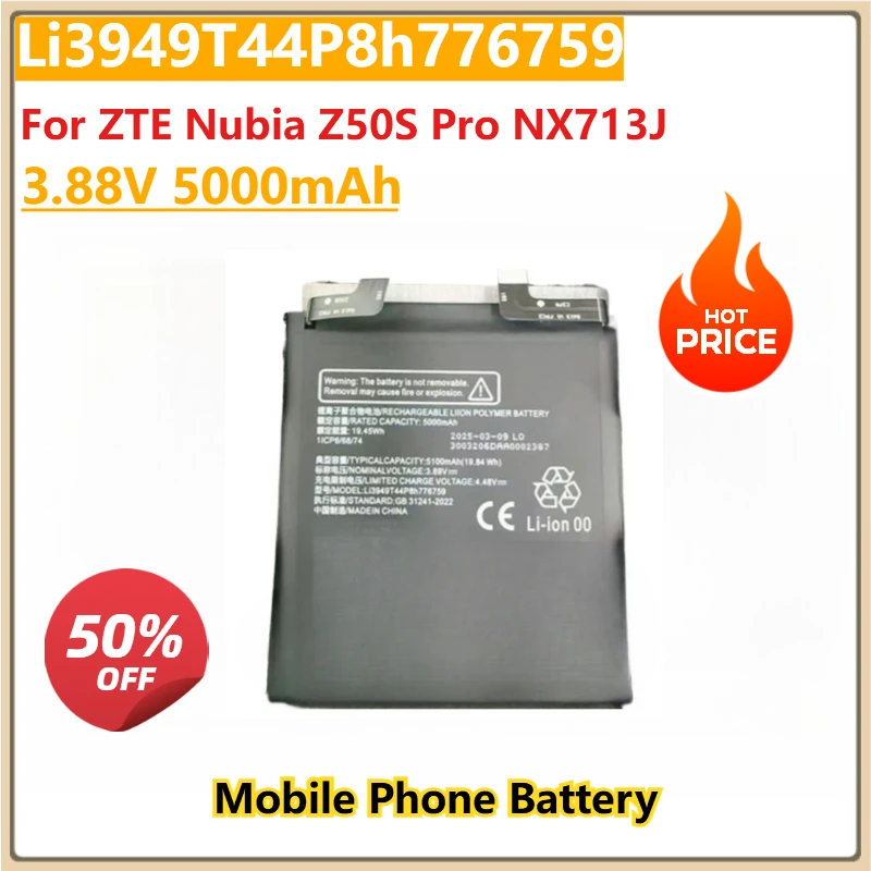 

High Quality New Replacement Mobile Phone Battery Li3949T44P8h776759 3.88V 5000mAh for ZTE Nubia Z50S Pro NX713J +Tools
