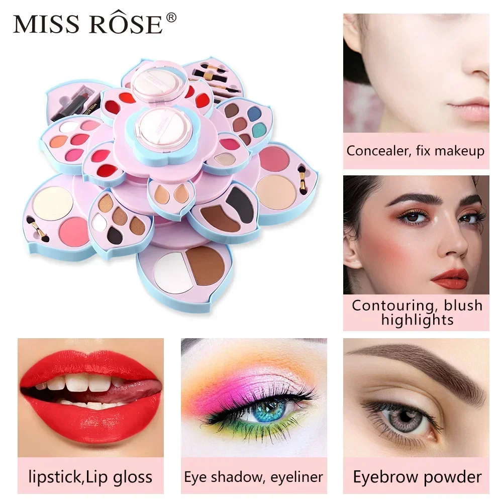 MISS ROSE Rotatable Makeup Set Box Professional Full Kit Glitter Eye Shadow Palette Powder Blush Foundation Cosmetic Gifts Women