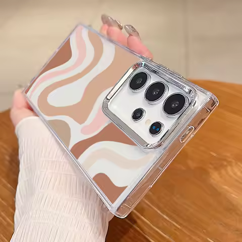 Plating Lens Striped Phone Case For Samsung Galaxy S24 S23 S22 Ultra S21 S20 FE A33 A34 A52 A53 A14 A15 A25 A35 A55 A54 5G Cover