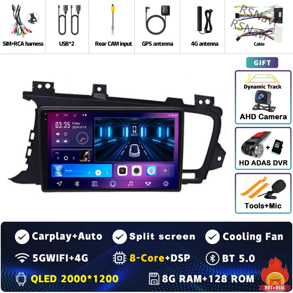 Plug en Play Android 15 Carplay Auto Qualcomm Scherm Autoradio Speler Voor KIA Kia K5 Optima 2011-2015 GPS Stereo Wifi + 4G DSP