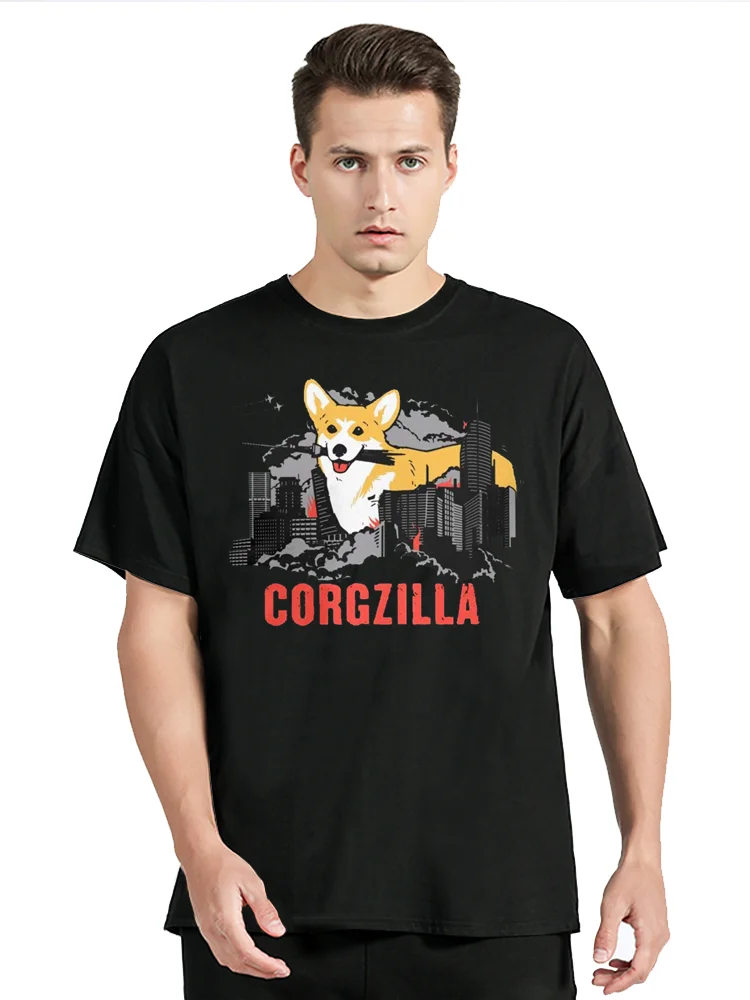 

Men Corgzilla Corgi Dog Tshirt Pup Fluff Pet Premium Cotton Funny T-shirt Men Clothing Oversized Graphic Tees Tops