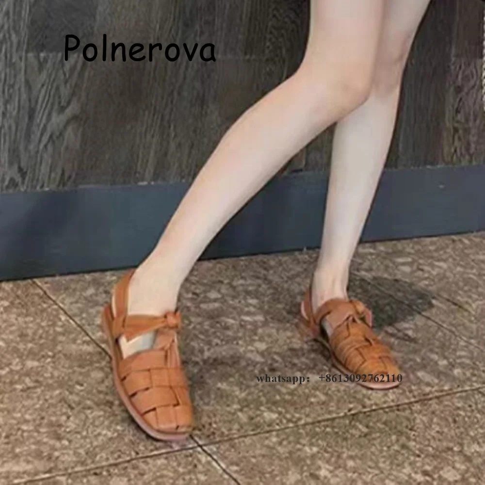 Sandalias de establecimiento con punta cuadrada y correa trasera delantera para mujer, zapatos planos con cordones, sandalias romanas Retro informales que combinan con todo, Verano