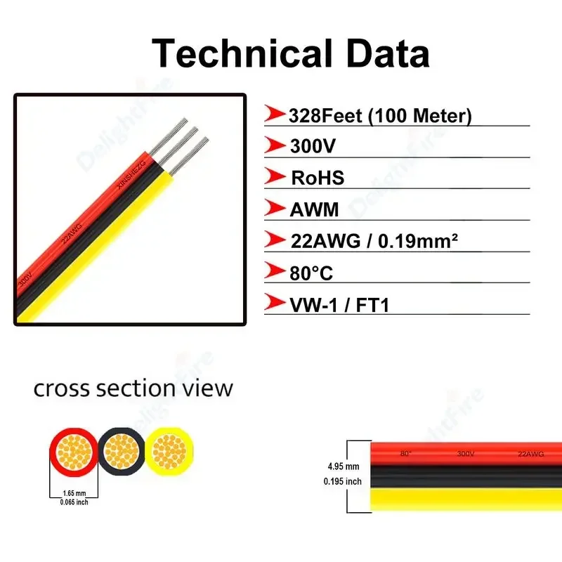 3pin LED Extension Cable 5-100m Flexible PVC Tinned Copper 22 20 18 AWG Electrical Wire For WS2811 LED Strip Light Driver Bar