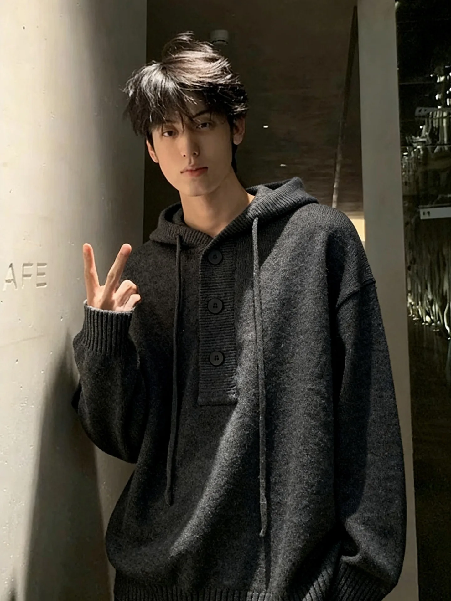 

Deep ey Hooded Knitted Sweater Men's Sle Autumn Winter Heavyweight Trendy Lazy Inner Wear Casual Hoodie Outer Jaet