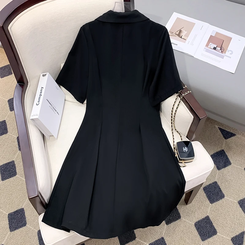 Noted Blazer Single-breasted Black White Dress 2022 New Summer Short Sleeve Elegant Prom Party Dresses Female Workwear Clothing