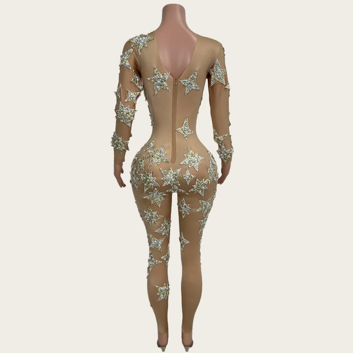 Five-pointed star Spandex Tight Fitting Jumpsuit Nightclub Party Stage Performance Wear Bar DJ Dance Sparkly Sequins Jumpsuit