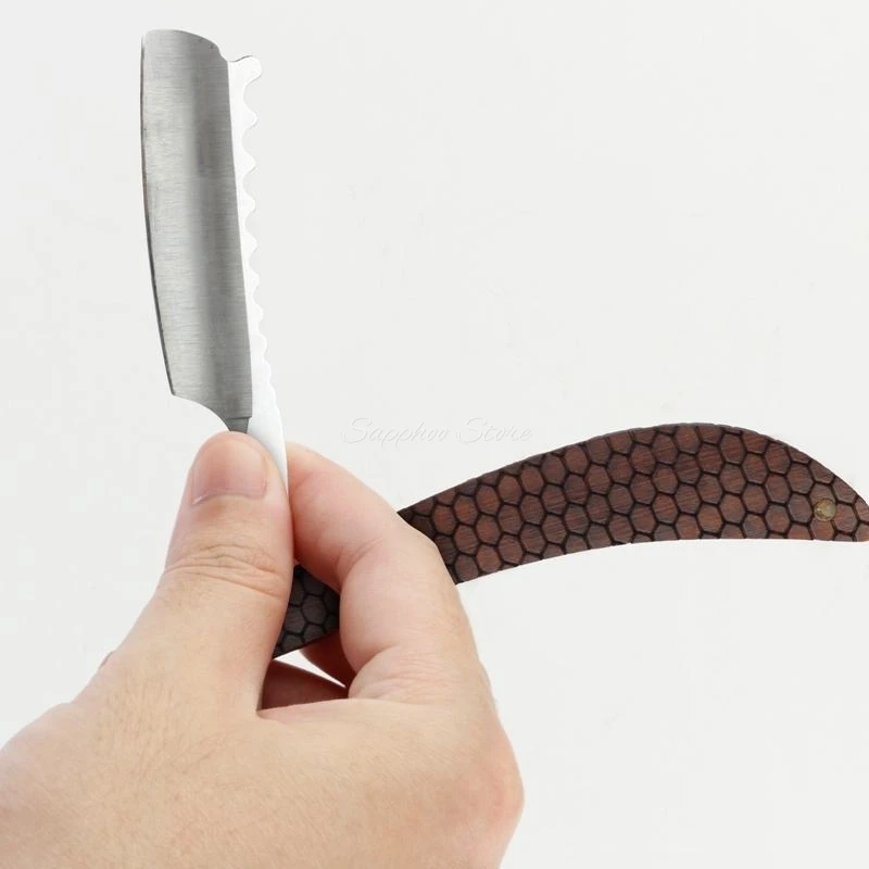 Maquinilla de afeitar profesional con borde recto y hoja de acero inoxidable 440C para hombre, afeitadora de corte de pelo y barba, mango de madera de ébano/palisandro