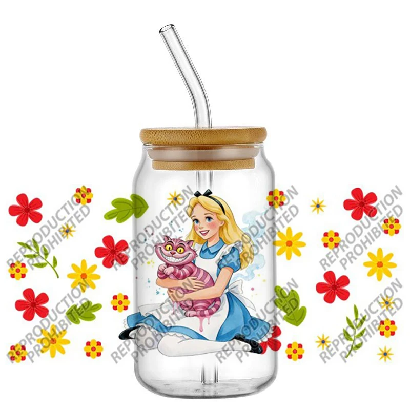 Hotsale Popular Cartoon Cute Alice 16oz UV DTF 3D Transfer Sticker Decals For Glass Can Cup Craft DIY Gift Creative