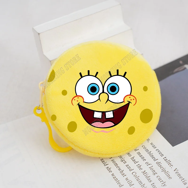 

SpongeBob SquarePants Round Coin Purse Cartoon Plush Keychain Wallet Cute Gift Bag Girls Pocket Anime Print Children Handbag Hot