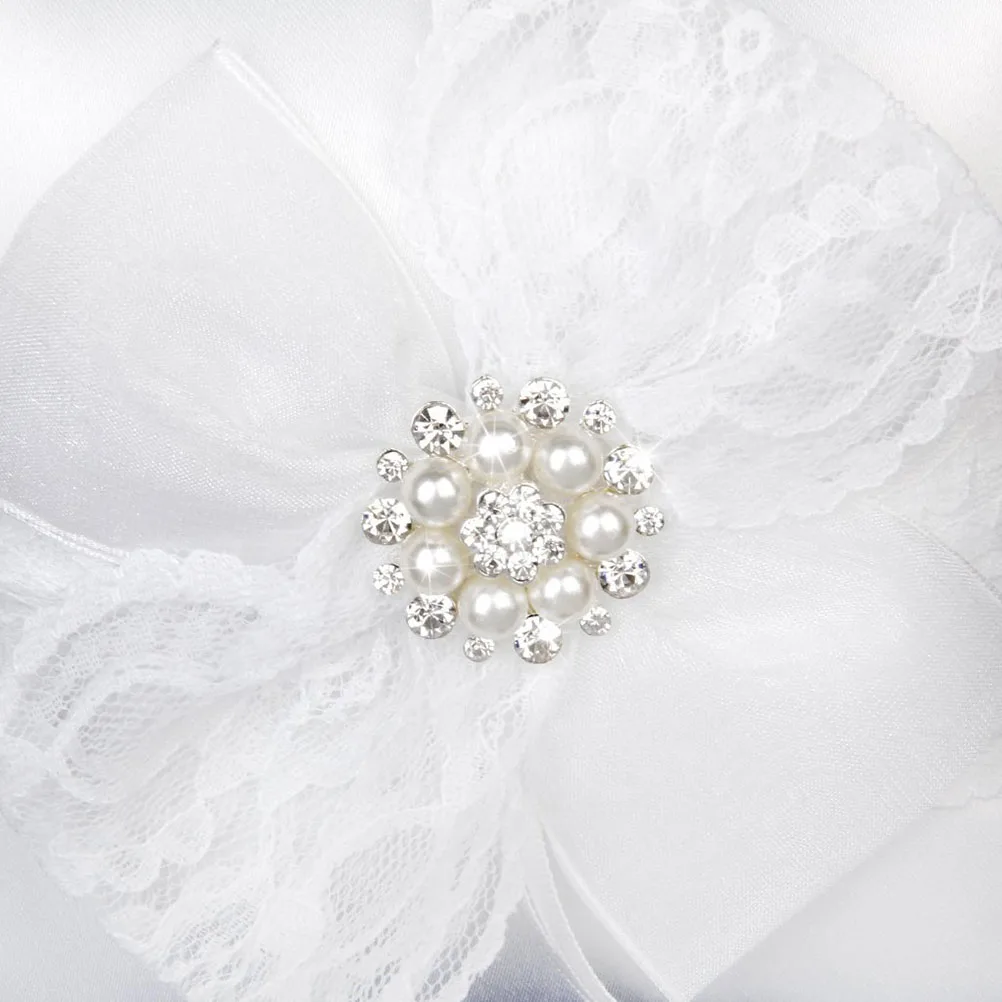 

15X15Cm Bridal Ring Pillow White Sparkling Satin Ribbon Wedding Ceremony Ring Bearer Strap Page Pillow For Party Diy Decor