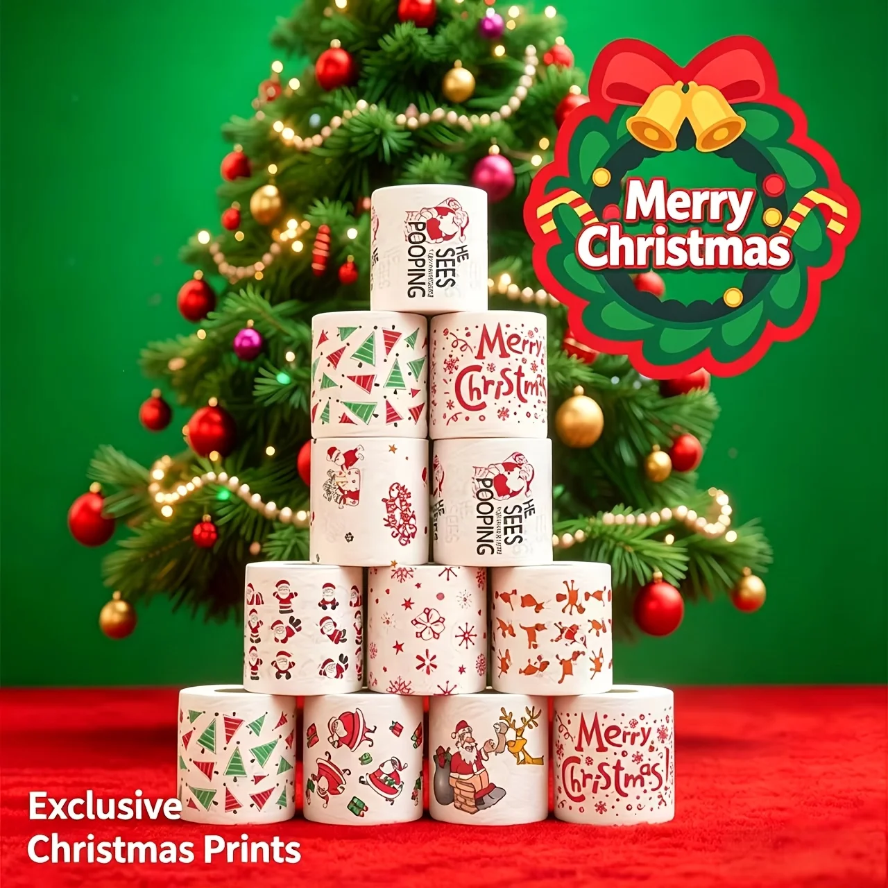1 Roll 160 Sheets Christmas Cartoon Printed Tissue Paper, Santa Reindeer Snowflake Decorative Toilet Roll, Holiday Home Xmas Par