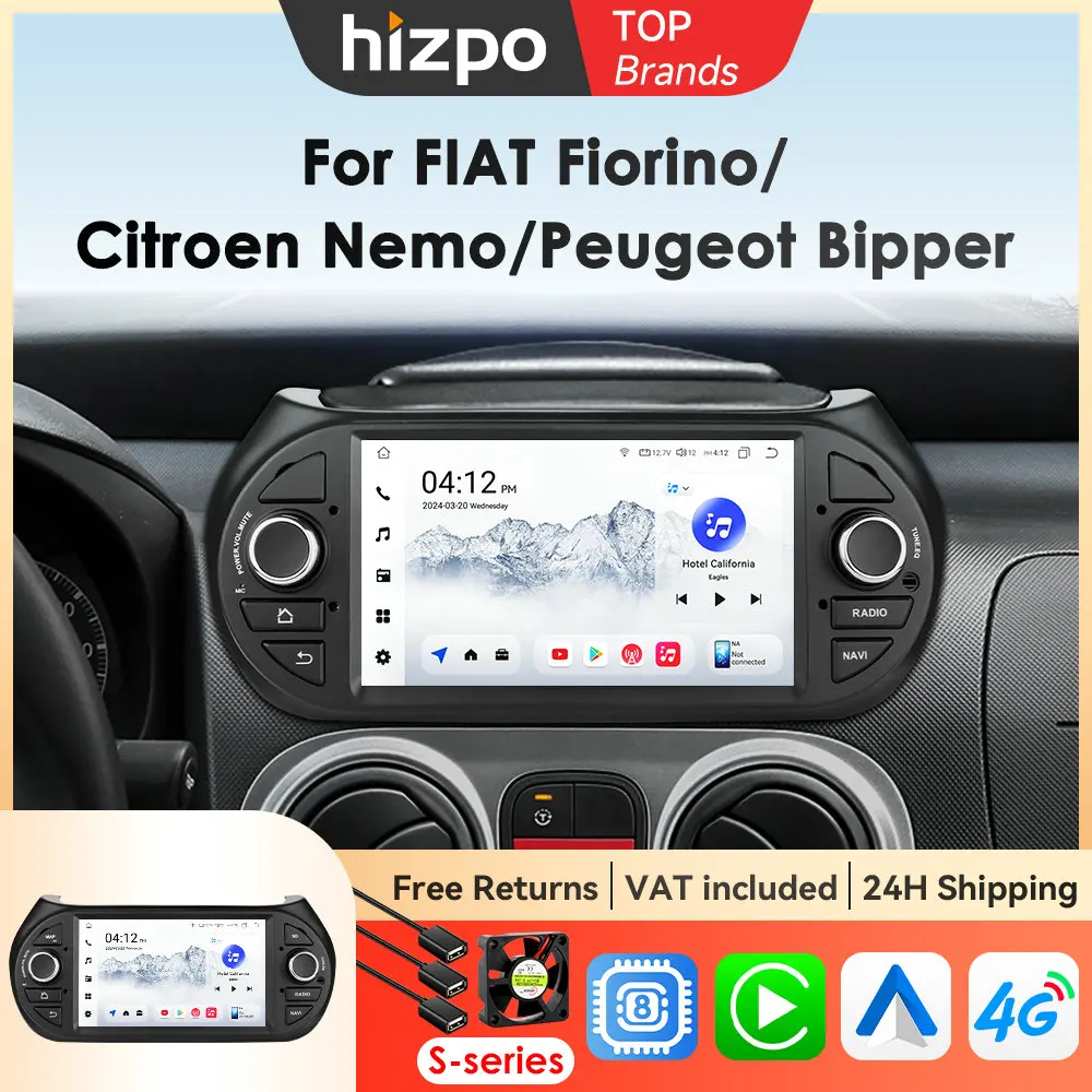 Hizpo Android Auto 8G 128G Autoradio Per Fiat Fiorino Qubo Citroen Nemo Peugeot Bipper Lettore Video Multimediale 4G CarPlay GPS BT