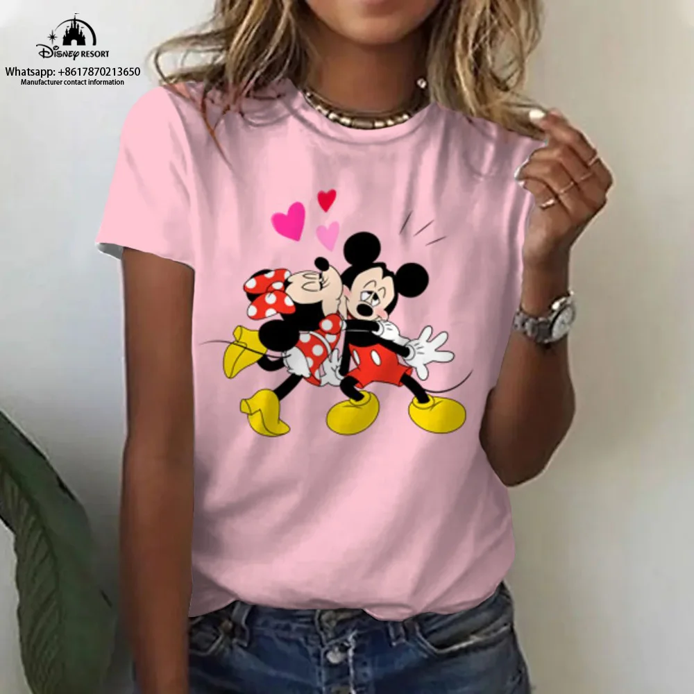 Mickey Minnie Cartoon Muster Frauen Kurzarm T-Shirt Sommerkleid ung Mode Damen Tops niedlichen Kurzarm bedruckten T-Shirt