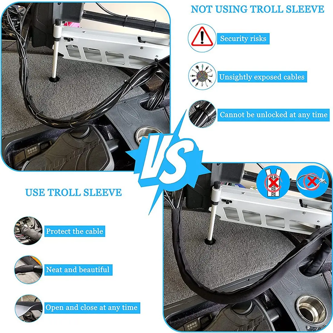 ใหม่ Neoprene Troll Sleeve, Trolling Motor Wires/Cable Organizer Sleeve - สีดํา/สีขาว (1 แพ็ค),60 นิ้ว