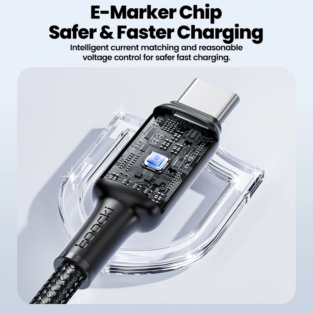 Toocki 100 Вт PD USB-кабель для быстрой зарядки, светодиодный индикатор типа C, кабель типа C для iPhone 15 Pro Max Xiaomi 12 Samsung S23 Macbook