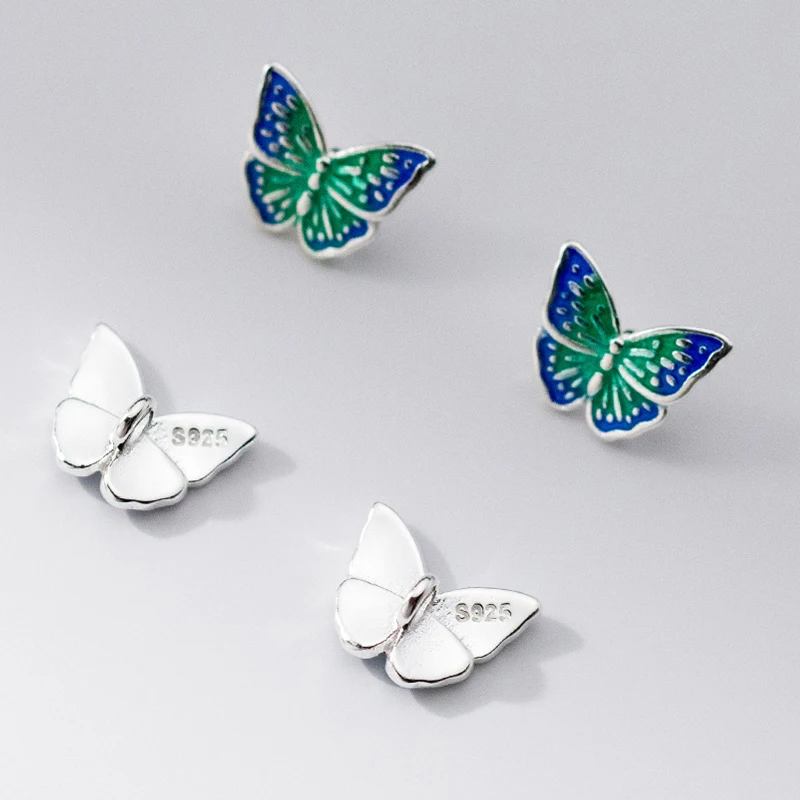 1pc/Lot 925 Sterling Silver Pretty Colorful Butterfly Button Beads 10.7x8.4mm Stereo Spacer Charms DIY Earrings Necklace Crafts