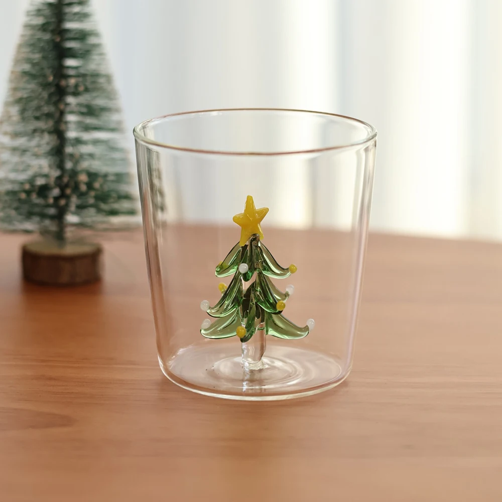 ثلاثية الأبعاد شجرة عيد الميلاد كوب زجاجي شفافة درينكوير شكل فريد كوب ماء التصميم الإبداعي كوب احتفالي نمط أدوات المائدة المنزلية