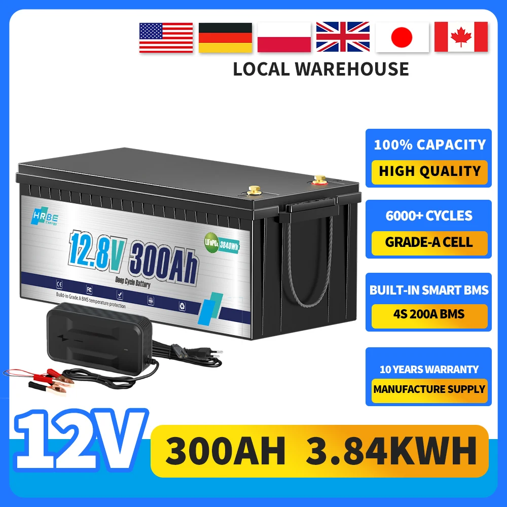 

12V 300Ah 30Ah LiFePO4 Battery With 200A BMS Recharge Lithium Battery Deep Cycle,for RV,Solar,Off Grid,Trolling Motor,Golf Cart