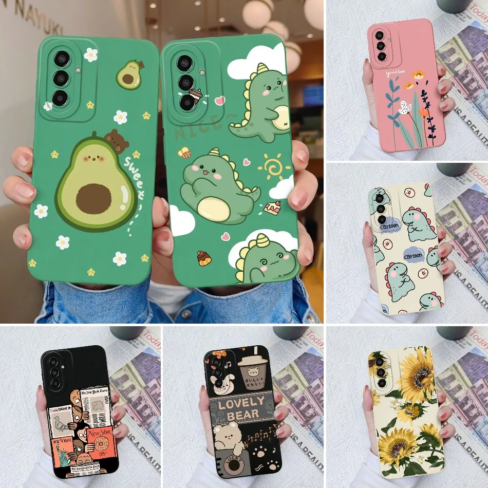 For Samsung Galaxy M13 M14 Case Cute Cartoon Liquid Silicone Lens Protection Shockproof Phone Cover For Samsung M 13 14 Couqe