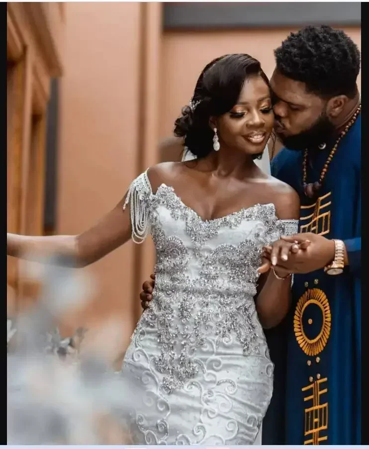 Suknia ślubna w stylu arabskim plus size z odkrytymi ramionami, krój syreny, zdobiona koronką i kryształami, Vestido De Novia.