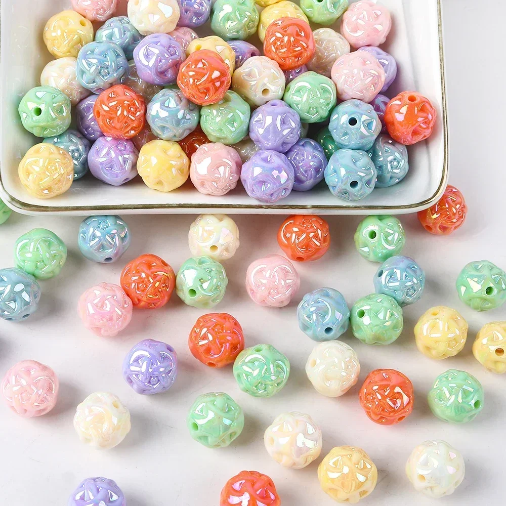 

10pcs DIY Jewelry Beads Women Eaarrings Accessories Irregular Round Ball Spacer Beads Colored Acrylic Beads For Jewelry Making