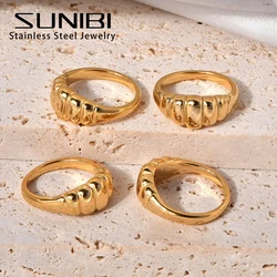 High-Quality Stainless Steel Ring for Women Waterproof Gold Color Textured Ring Girl Gift Fashion Jewelry Wholesale Dropshipping