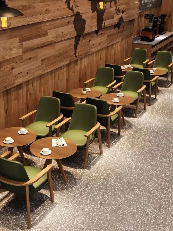 Silla con respaldo de madera maciza para restaurante, mesa de cafetería, salón de ocio, asiento de cabina, sofá