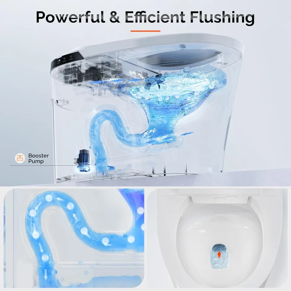 Smart Toilet Auto/Open Close Lid, Smart Bidet Toilet with Booster Pump, Auto Powerful Flush, Heated Seat,Warm Water