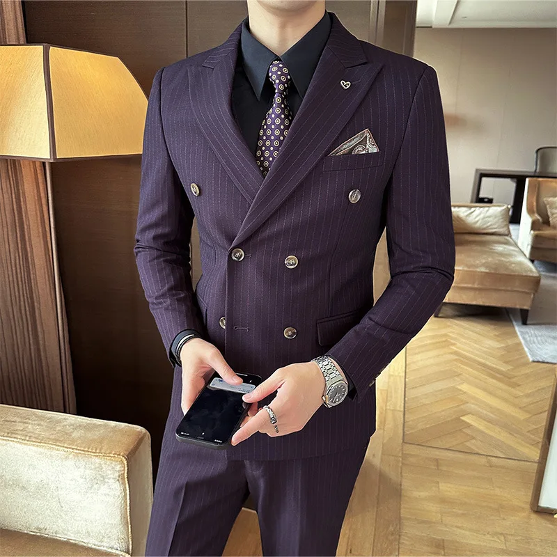 

6982 Men's new autumn striped wedding suit