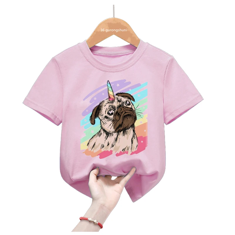 

Cute Unicorn Pug Animal Print T Shirt Girls/Boys Funny Dog Lovers Tshirt Harajuku Kawaii Kids Clothes T-Shirt Summer Tops Shirt