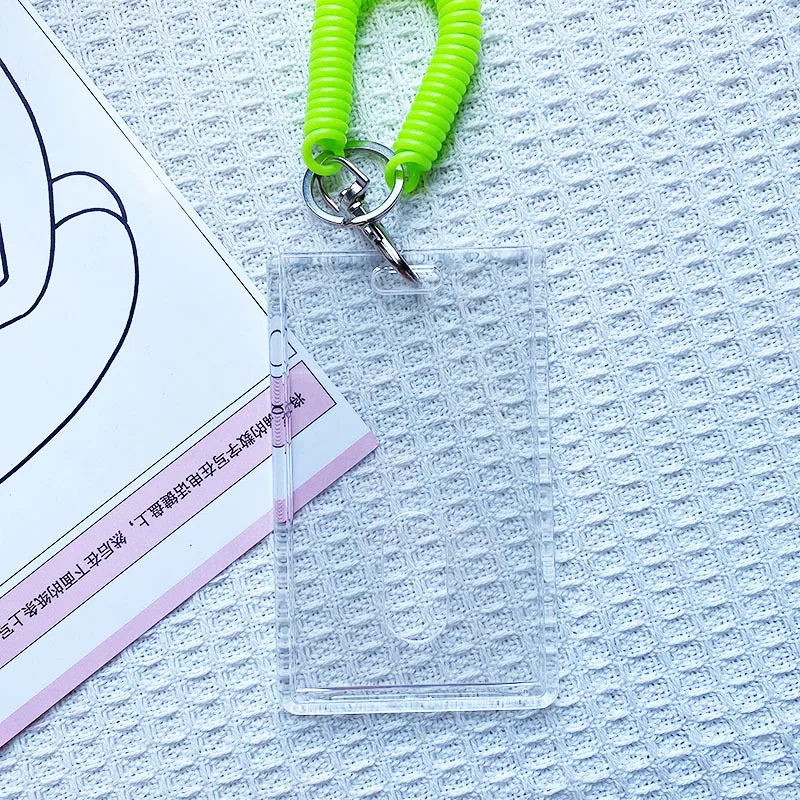Transparent Candy Color Acrylic Card Holder Spring Bracelet Key Chain Work Card Student Card Pendant DIY Photo Frame Card Holder