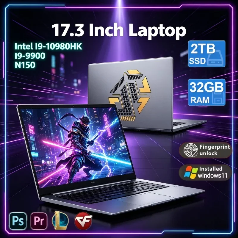 High‑Speed 17.3 Inch Ultra Slim Laptop Intel I9‑10980HK I9‑9900 N150 32GB RAM 2TB SSD Win11 For Household Student Daily Work