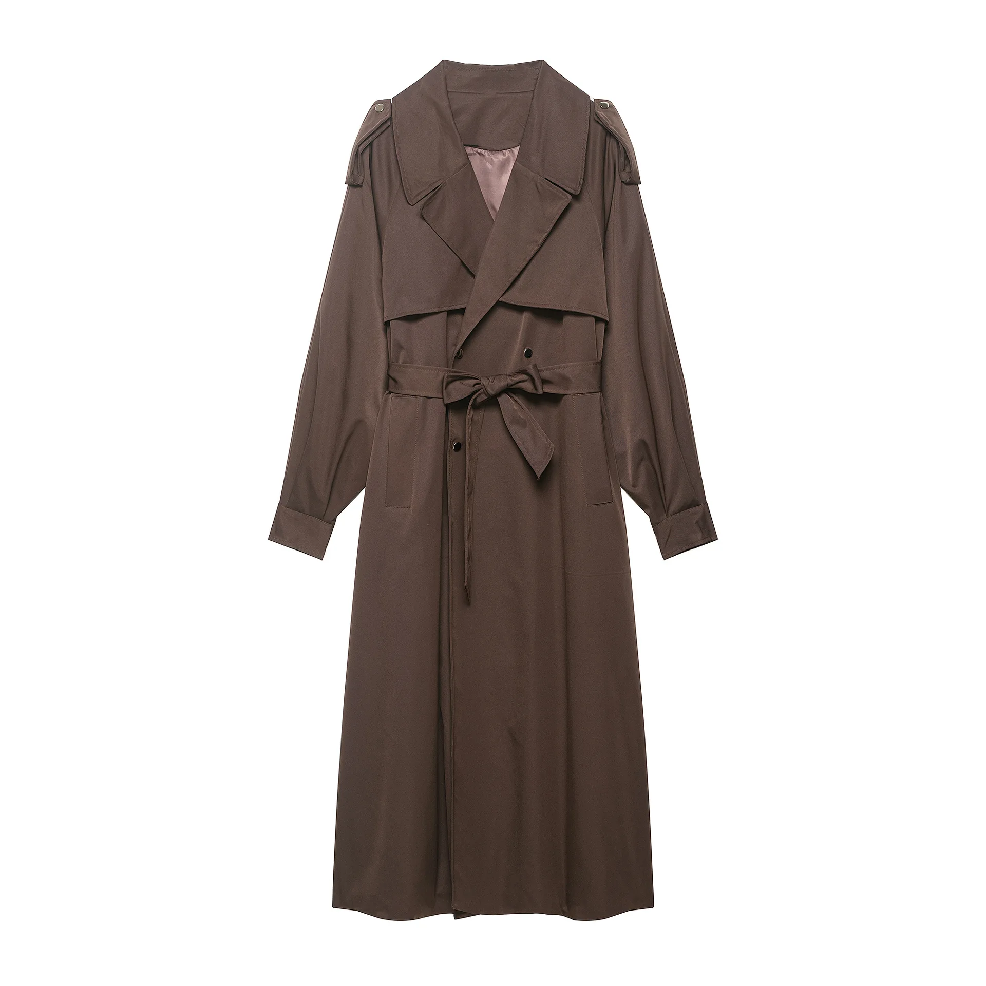 Retro Long Women's Trench Coat Large Lapel Double Row Buckle Tie Waist Knee Length Coat Spring Autumn Temperament Coat New