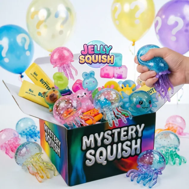 

Mystery Squish Blind Box, Random Clear Glitter Squish Surprise Inside! All-Ages Collectible Surprise Holiday Gift Pack