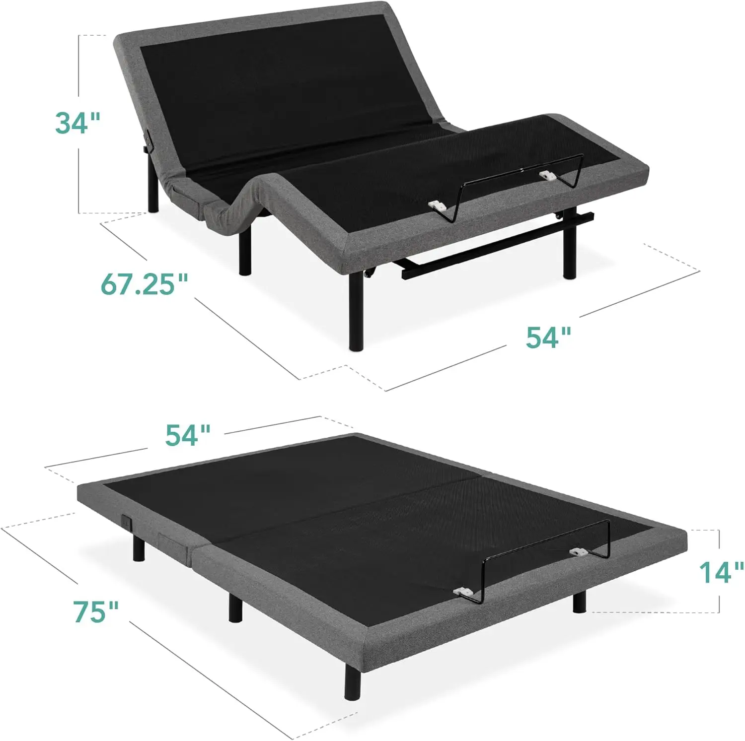 Ergonomic Queen Size Adjustable Bed, Zero Gravity Base for Stress Management w/Wireless Remote Control, Massage, USB Ports