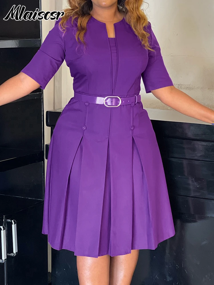 Mlaiscsr Birthday Party Purple Mid Dresses with Belt Women Elegant Half Sleeve A Line African Guest Gowns Evening Prom Vestidos