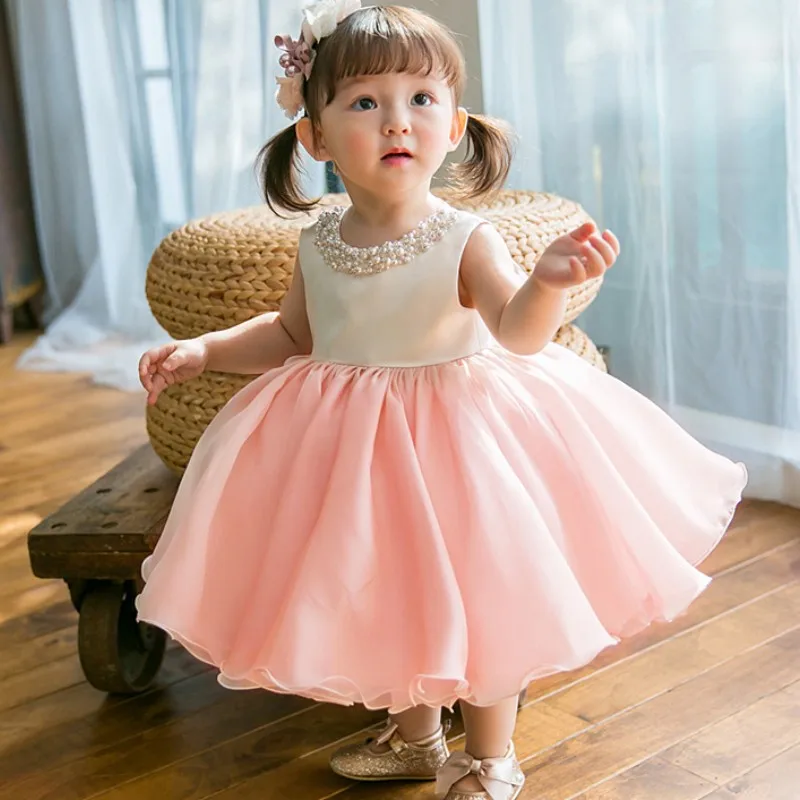 High Quality Baby Girl Dress Pink Chiffon Baptism Dress For Girl Infant 1 Year Birthday Dresses For Christening Gowns 6-24M