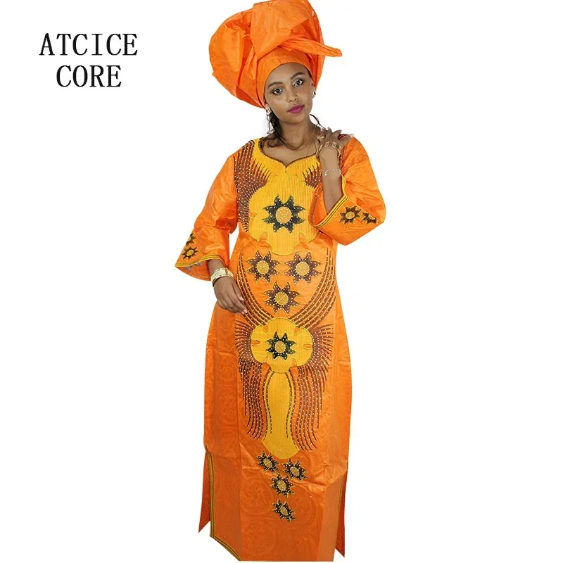 African Dresses For Women Fashion Design New African Bazin Embroidery Design Dress Long Dress With Scarf